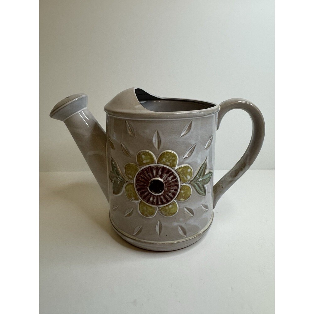 Vtg Fred RobertsCo Ceramic Watering Can Planter Sunflower Raised Relief Japan70s